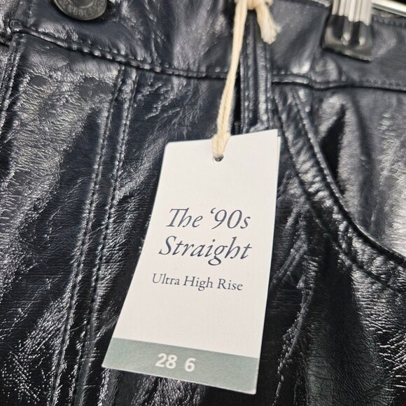 Abercrombie & Fitch Black 90s Straight Ultra High Rise Vegan Leather NWT Size 28 - Picture 3 of 8